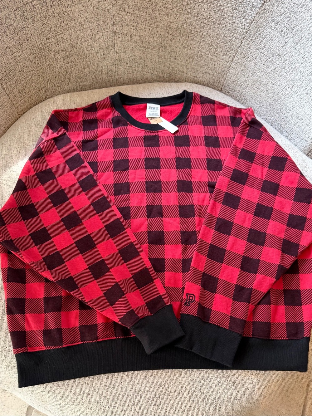 Women’s Victoria Secret Pink -Red Buffalo Plaid Crewneck Sweatshirt